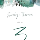 "Feathery Painted" - Table Numbers in Teal by Erika Firm - Detail