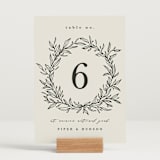 "leafy wreath" - Table Numbers in Cotton by Kate Ahn - Displayed (stand not included)