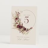 "Dried Floral Wreath" - Table Numbers in Cabernet by Erin Deegan - Folded