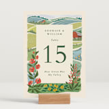 "Farm and Field" - Table Numbers in Barn by Paper Sun Studio - Displayed (stand not included)