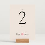 "Happy in Love" - Table Numbers in Cream by Inkblot Design - Displayed (stand not included)