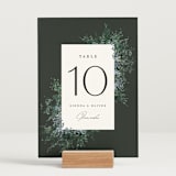 "Juniper" - Table Numbers in Emerald by Kate Ahn - Displayed (stand not included)