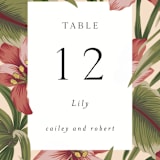 "Tropical Flowers" - Table Numbers in Sunrise by Jennifer Holbrook - Detail
