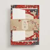 "Japanese Textile" - Tea Ceremony Invitations in Rose by Jennifer Holbrook - Assembled with Belly Band