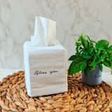 "Bless You Tissue Box Cover" - Tissue Box Cover in white by Virginia Marcello
