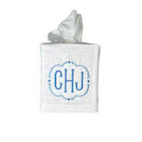 "Custom Embroidered Monogram Tissue Box Cover" - Tissue Box Cover in white by Virginia Marcello