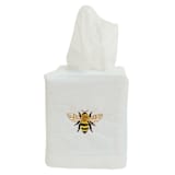 "Linen Tissue Box Cover Embroidered with Bespoke Bumble Bee Design" - Tissue Box Cover in white by Virginia Marcello