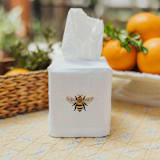 "Linen Tissue Box Cover Embroidered with Bespoke Bumble Bee Design" - Tissue Box Cover in white by Virginia Marcello