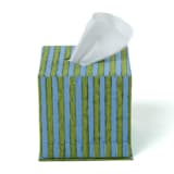 "Tissue Box Cover in Green and Blue Stripes Blockprint" - Tissue Box Cover in blue by Inner Child