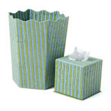 "Tissue Box Cover in Green and Blue Stripes Blockprint" - Tissue Box Cover in blue by Inner Child