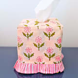 "Ruffled Tissue Box Cover in Mona Pink Blockprint" - Tissue Box Cover in pink by Inner Child