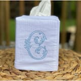 "Monogram Tissue Box Cover" - Tissue Box Cover in white by Virginia Marcello