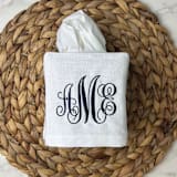 "Three Letter Monogram Tissue Box Cover" - Tissue Box Cover in white by Virginia Marcello