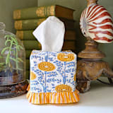"Ruffled Tissue Box Cover in Araminta Yellow Blockprint" - Tissue Box Cover in yellow by Michelle Pham