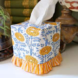 "Ruffled Tissue Box Cover in Araminta Yellow Blockprint" - Tissue Box Cover in yellow by Michelle Pham