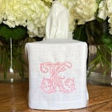 "Monogram Tissue Box Cover" - Tissue Box Cover in white by Virginia Marcello