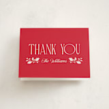 "Holly Border" - Party Thank You Cards in Poinsettia by Robert and Stella - Front