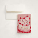 "Heart Cake" - Party Thank You Cards in Cherry by Jennifer Lew - Front