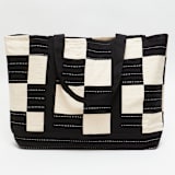 "Checkered Canvas Tote - Charcoal" - Tote Bag in black by Anchal