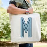"Custom Canvas Tote - Light Blue Navy Single Initial" - Tote Bag in blue by Clairebella