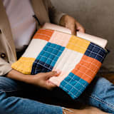 "Large Checkered Laptop Case - Cobalt" - Tote Bag in multicolor by Anchal