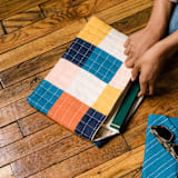 "Large Checkered Laptop Case - Cobalt" - Tote Bag in multicolor by Anchal