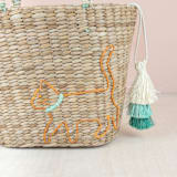 "Mini Tote Bag with Embroidered Cat" - Tote Bag in natural by LIKHA