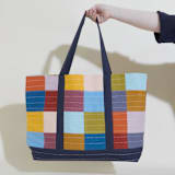 "Checkered Canvas Tote - Mosaic" - Tote Bag in multicolor by Anchal