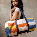 "Multi-Check Canvas Duffle Bag" - Tote Bag in multicolor by Anchal
