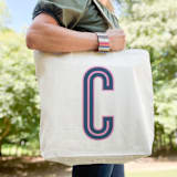 "Custom Canvas Tote - Navy Pink Single Initial" - Tote Bag in pink by Clairebella