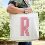 "Custom Canvas Tote - Pink Orange Single Initial" - Tote Bag in pink by Clairebella