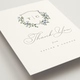 "Foliage Crest" - Wedding Thank You Postcards in Sky by Everett Paper Goods - Detail