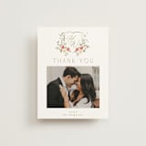 "Roses Crest" - Wedding Thank You Postcards in Pomegranate by Everett Paper Goods - Front