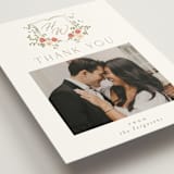 "Roses Crest" - Wedding Thank You Postcards in Pomegranate by Everett Paper Goods - Detail