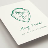 "Palm Tree Crest" - Wedding Thank You Postcards in Palm by Erika Firm - Detail