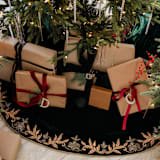 "Standard Size green velvet gold embroidered tree skirt holiday Christmas" - Tree Skirts in green by Courtney Bedi