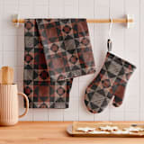 "Sketched Quilt" - Tea Towel in Rust by Alethea and Ruth - In Home