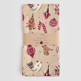 "Retro Ornaments" - Tea Towel in Coral by Vivian Yiwing - Packaged Set