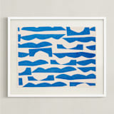 "Abstract Waves" - Textile Art Print in Bold Blue by Ampersand Design Studio - Framed