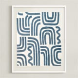 "Brush Stroke Arches" - Textile Art Print in Grey Blue by Lori Frost - Framed