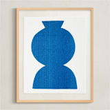"Ceramic Vase Still Life" - Textile Art Print in Bold Blue by Roseanne Kenny - Framed