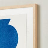 "Ceramic Vase Still Life" - Textile Art Print in Bold Blue by Roseanne Kenny - Frame - Close Up