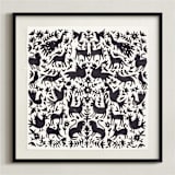 "Otomi Folk - Ink" - Textile Art Print in Ink by Teju Reval - Framed