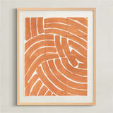 "Curvy lines" - Textile Art Print in Rust Orange by Kristine Sarley - Framed