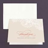 "White Lace" - Wedding Thank You Cards in Coral Rose by Lauren Chism - Front