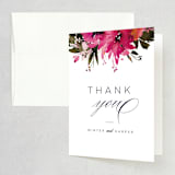 "Peeking Florals" - Wedding Thank You Cards in Fuchsia by Lori Wemple - Front