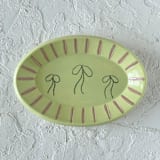 "Light Green Bow Oval Trinket Dish" - Vanity Trays and Dishes in green by Quiet Clementine