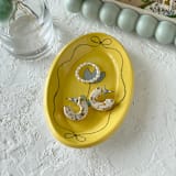 "Yellow Floral Bow Oval Trinket Dish" - Vanity Trays and Dishes in yellow by Quiet Clementine