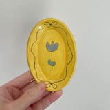 "Yellow Floral Bow Oval Trinket Dish" - Vanity Trays and Dishes in yellow by Quiet Clementine