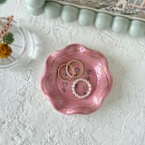 "Pink Floral Ruffle Trinket Dish" - Vanity Trays and Dishes in pink by Quiet Clementine